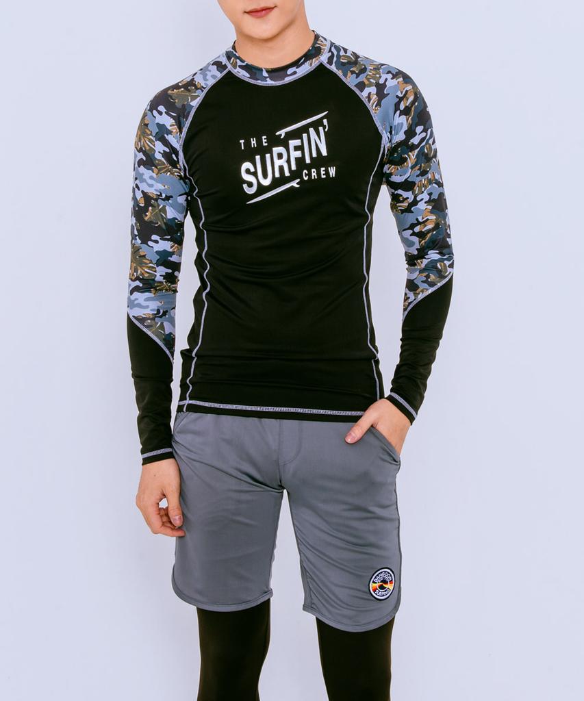 Dangun Camo Color Block Unique Raglan Long Sleeve Rash Guard
