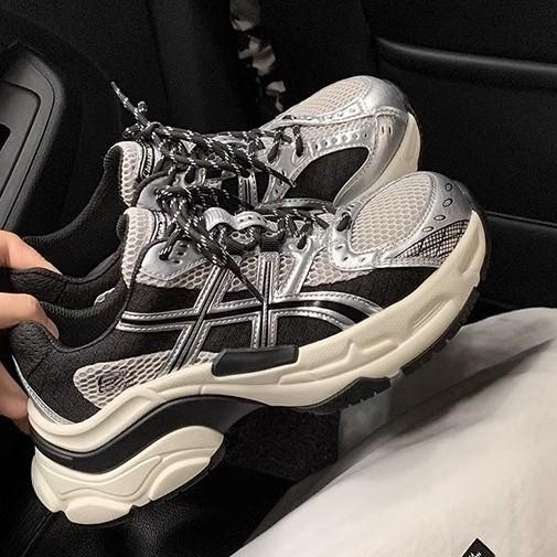 The Same Color Matching Lace-up Shoes Platform Height Increase Casual Running Sports Shoes Women