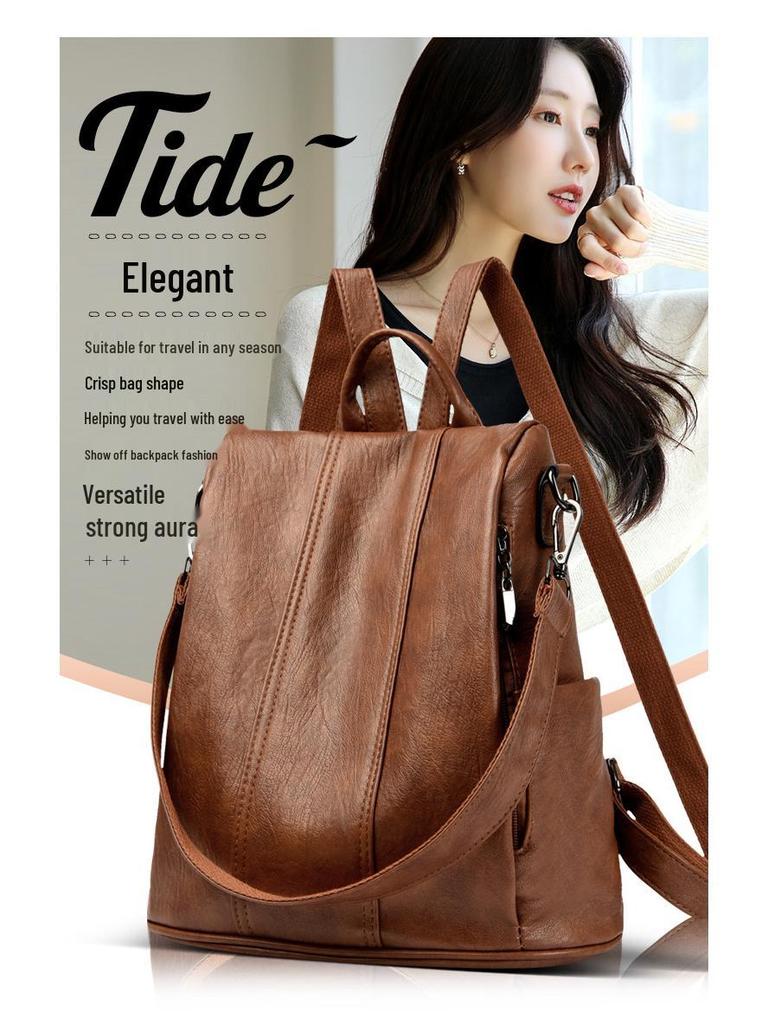 Vintage Women's Genuine Leather Anti-Theft Backpack: High-End, Simple, Versatile, Large Capacity Korean Fashion Accessory.
