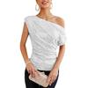 Women Tops Off-Shoulder Skew Collar Shiny Sequins Pullover Tops Soft Elastic Regular Fit Gown Tops Party Wear