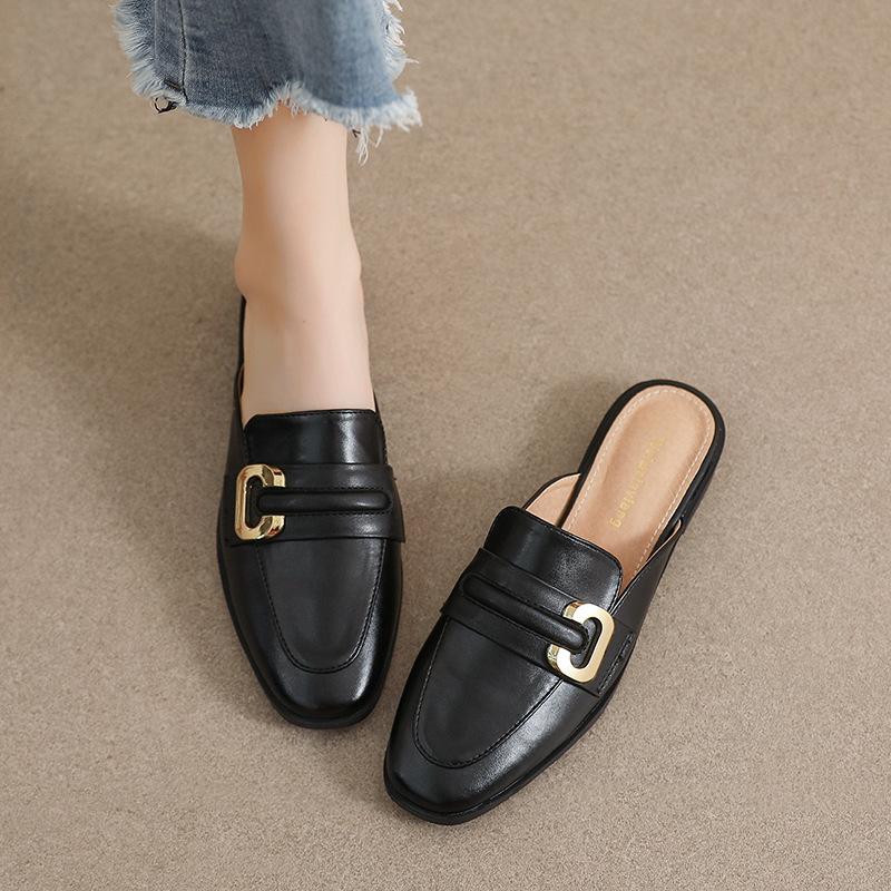 2025 Spring and Summer New Flat-bottomed Women's Outer Wear Bag Head Half Drag Single Shoes Cool Slippers One Pedal Muller Shoes