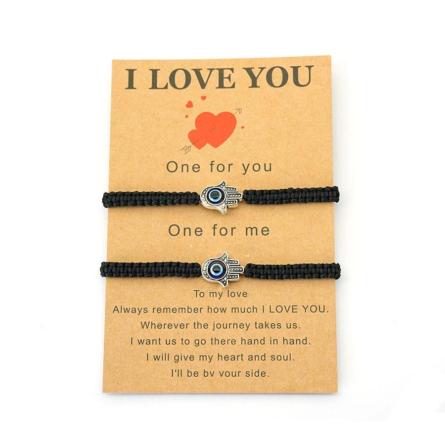 

New 2Pcs Couple Bracelets Set Hamsa Hand Evil Eye Red String Bracelets Matching Relationship Jewelry Valentine Day Accessories