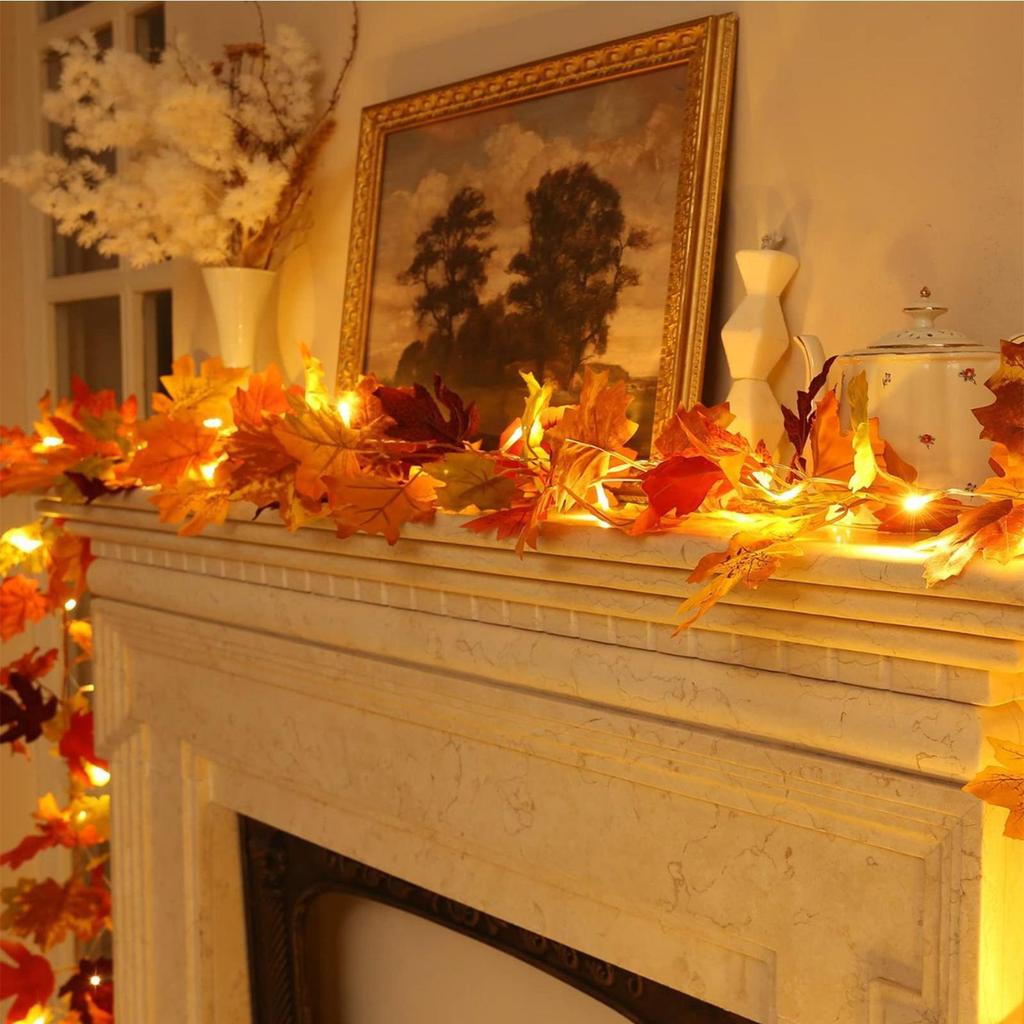 Fall Garland For Mantle 68.9 Inch Autumn Leaves Garland Maple Leaf Vine For Thanksgiving Harvest Halloween Christmas Farmhouse