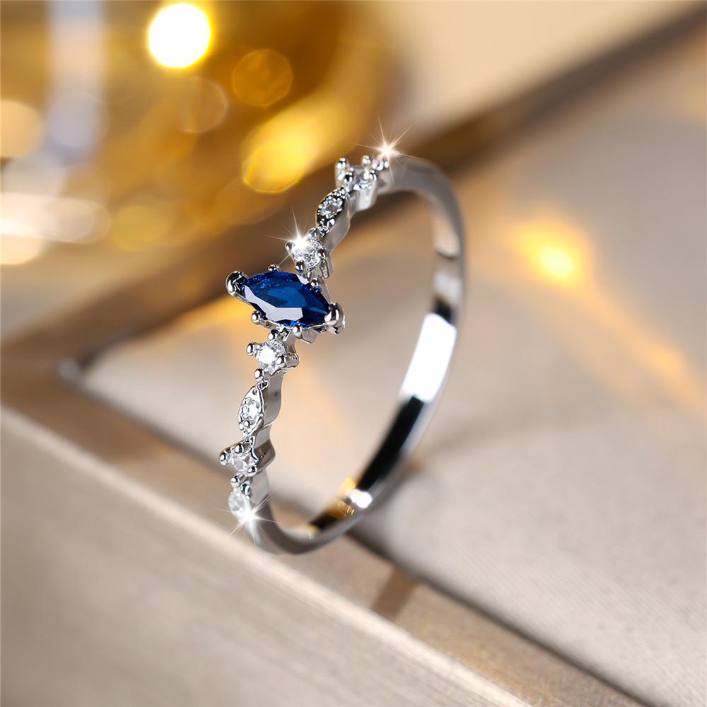 Charm Female Purple Blue Zircon Stone Ring Silver Color Luxury Girlfriend Gift Wedding  For Women