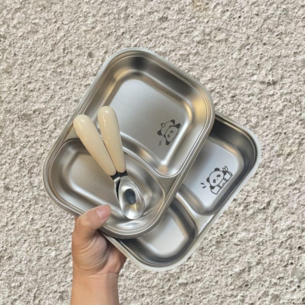 

304 Stainless Steel Dining Plate Silver Dessert Lunch Box New Divided Snack Plate Kids Tableware 2