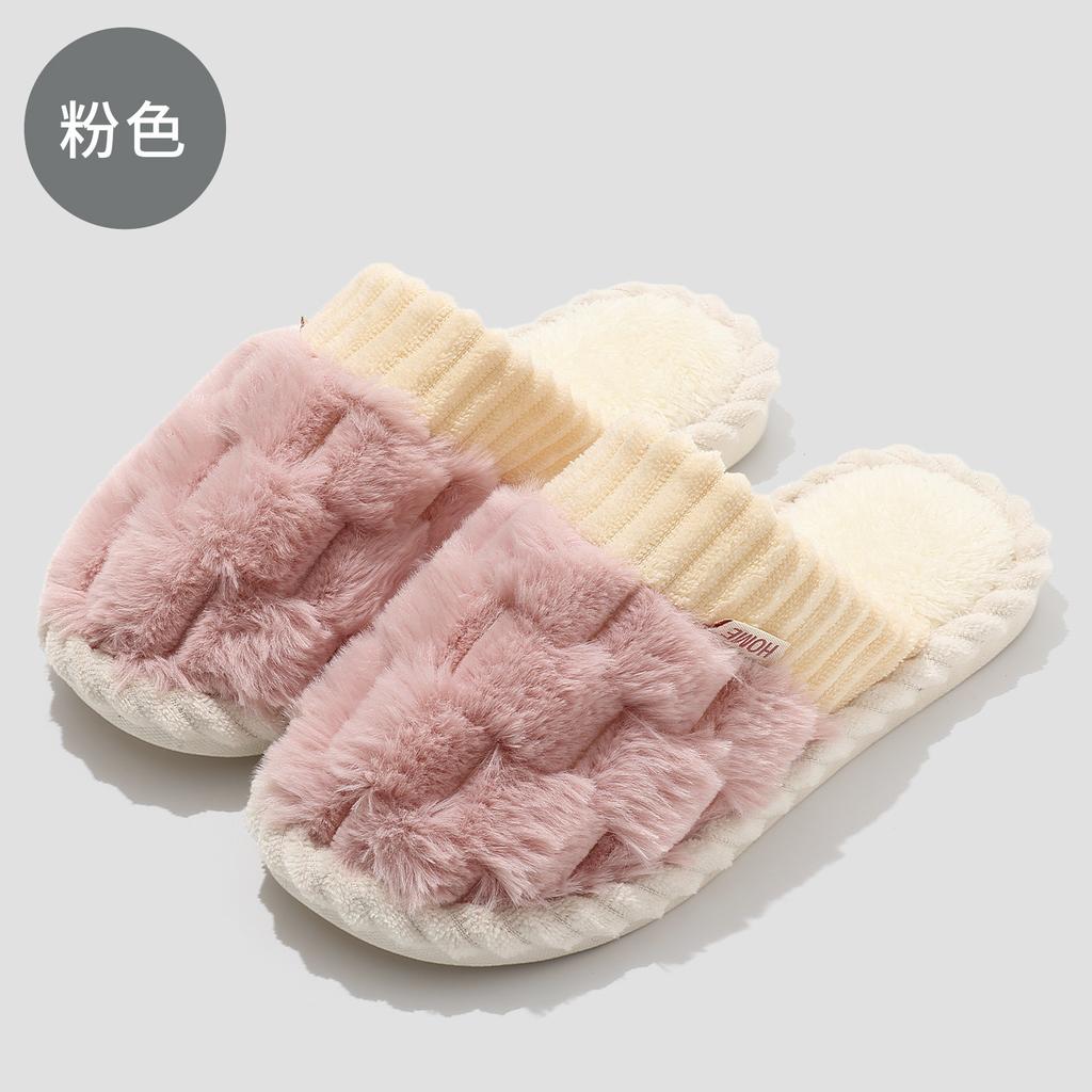 Plaid cotton slippers autumn and winter new home non-slip thick bottom indoor warm couple couple plush cotton mop