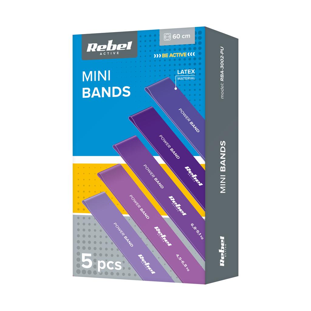 Set Of 5 Rubber Bands For Exercise Training, Rehabilitation Fitness Band Rebel
