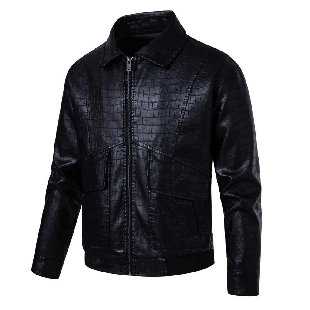 Nova Moda Jaqueta de Couro Casual com Lapela Masculina Jaqueta de Couro Solta Jaqueta de Motociclista Masculina