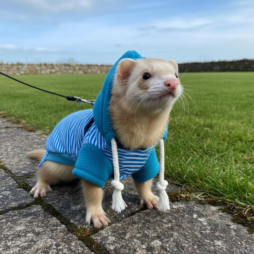 Skin Friendly Elastic Ferret Hoodie Cozy Soft Pet Striped Sweatshirt Stylish Drawstring Thick Fleece Hamster Coat Pet Supplies