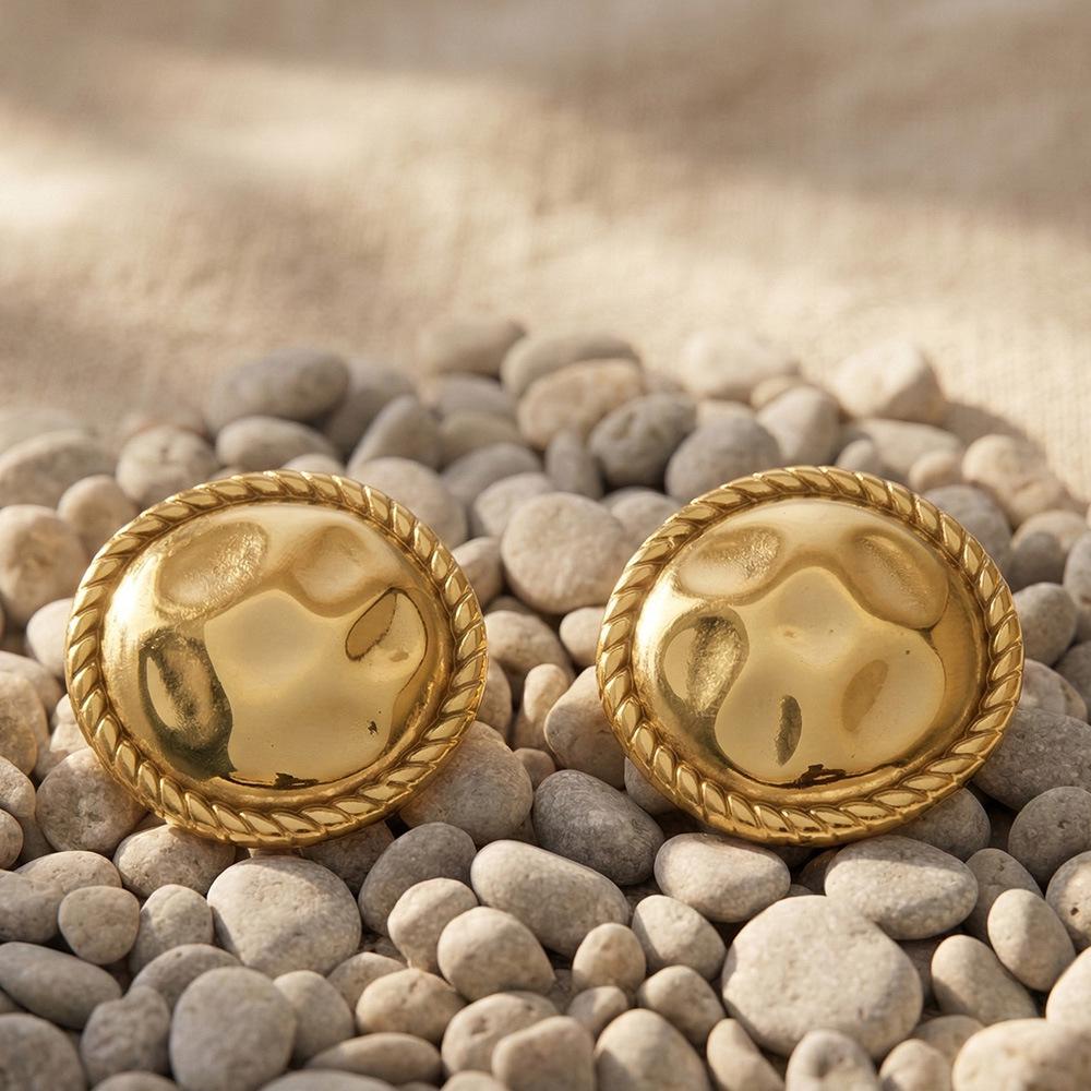 Maillard Vintage Twisted Edge Round Earrings, 18k Gold-Plated Stainless Steel Fashion Accessory
