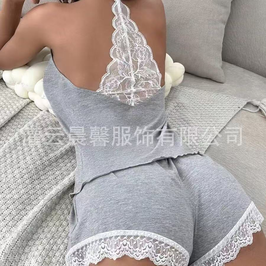European and American loungewear four seasons new casual pajamas women's milk silk fabric vest sleeveless shorts set
