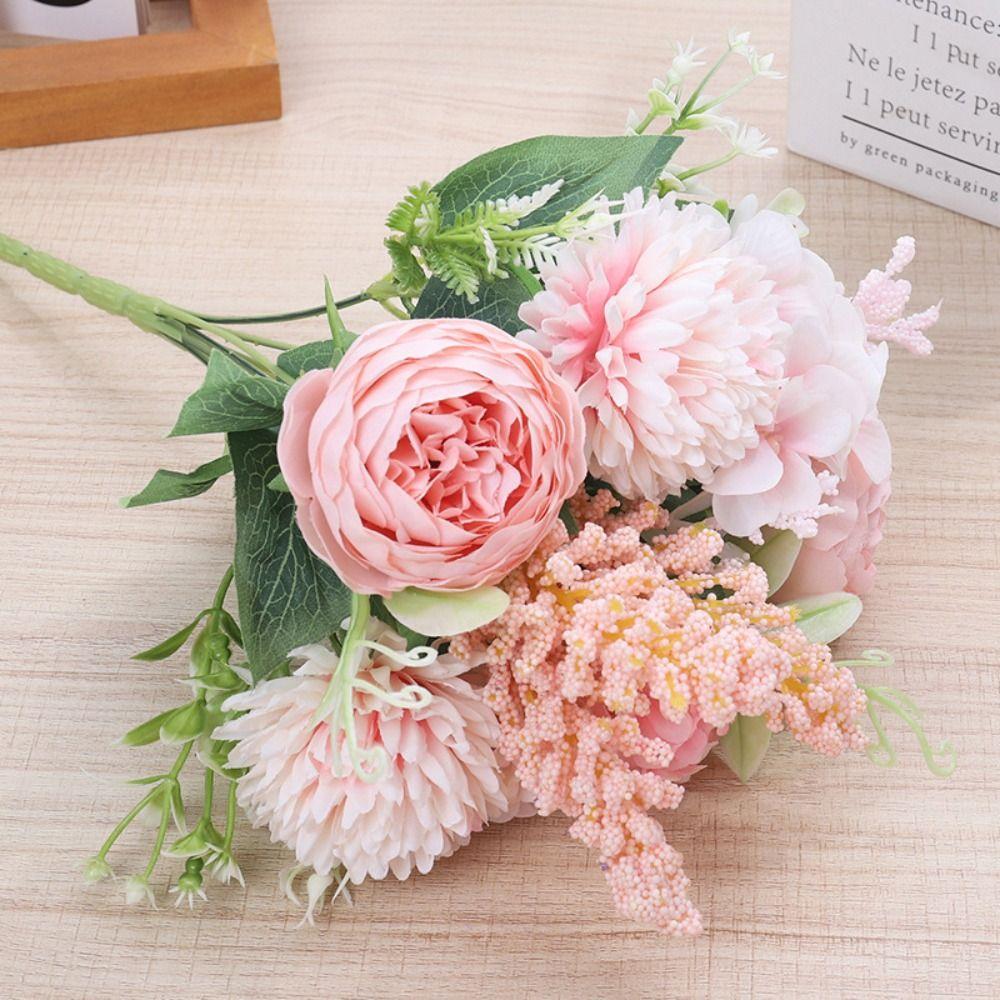 DIY Artificial Peony Flowers Silk Petal Foam Spica Simulation Dandelion Flowers  Wedding Ornament