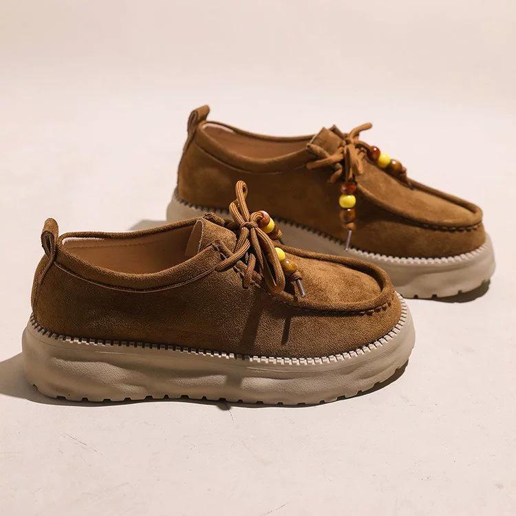 Boken platform-soled lace-up single shoes women's autumn new shoes comfortable and versatile medium heel women's shoes fashion