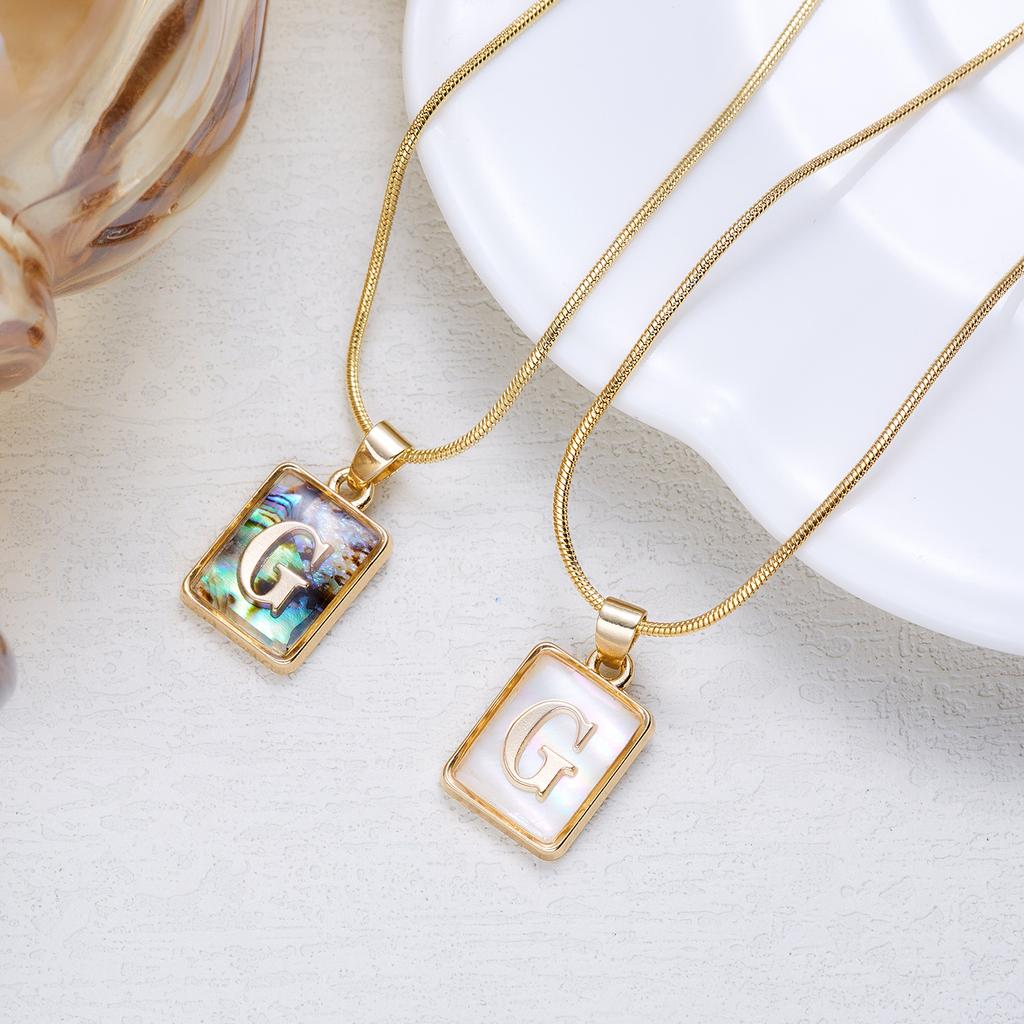 Colored Shell Luminous 26 Letter Square Brand Pendant Snake Bone Chain Necklace Couple Letter Necklace