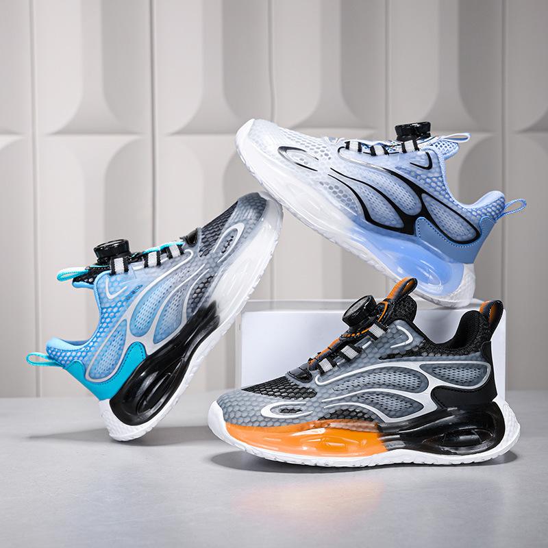 Children's breathable mesh single mesh sports classmates Boys 2025 spring and autumn new non-slip rotating button sneakers