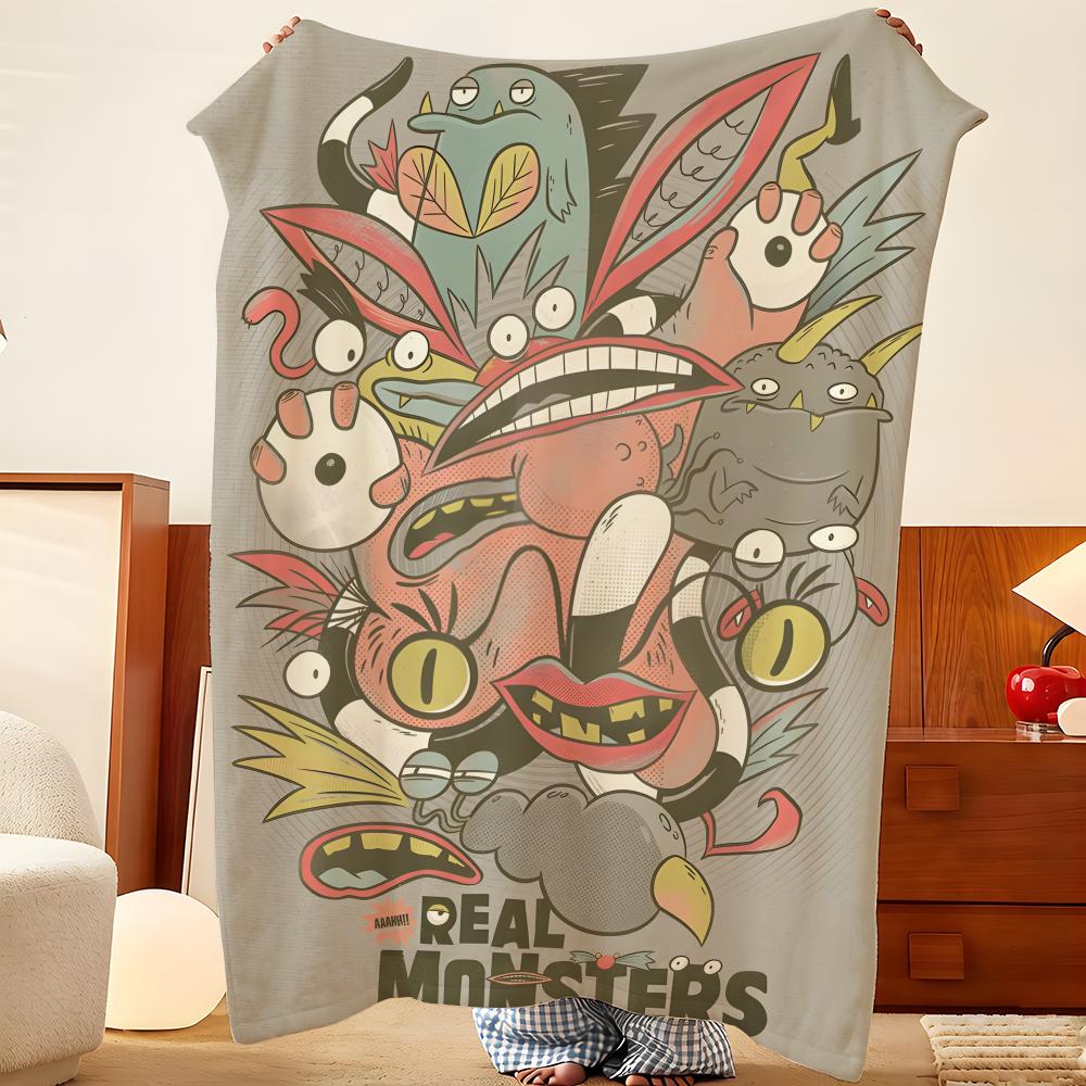 Cartoon A-Aaahh Real M-Monsters Throw Flannel Throw Blanket, Lightweight Cozy, Durable Washable Cute Cool