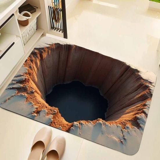 3D Optical Illusion Rug Bottomless Hole Design Non-Slip Doormat for Entrance Bathroom Stairs Playroom Living Room