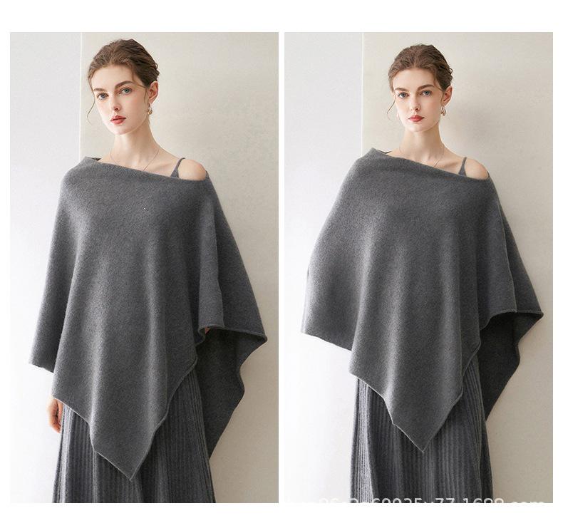 Women's 100% Cashmere Mid-Length Cape Cardigan Sweater - Autumn/Winter Lazy Style Shawl Knit Outerwear