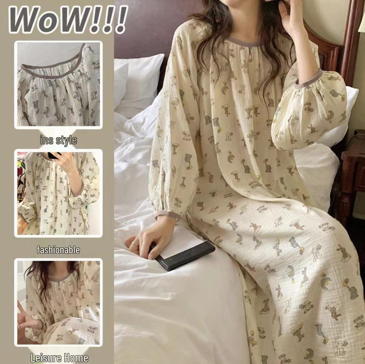 

Женское милое платье-пижама с длинным рукавом для дома и улицы One size fits 80-140 jin