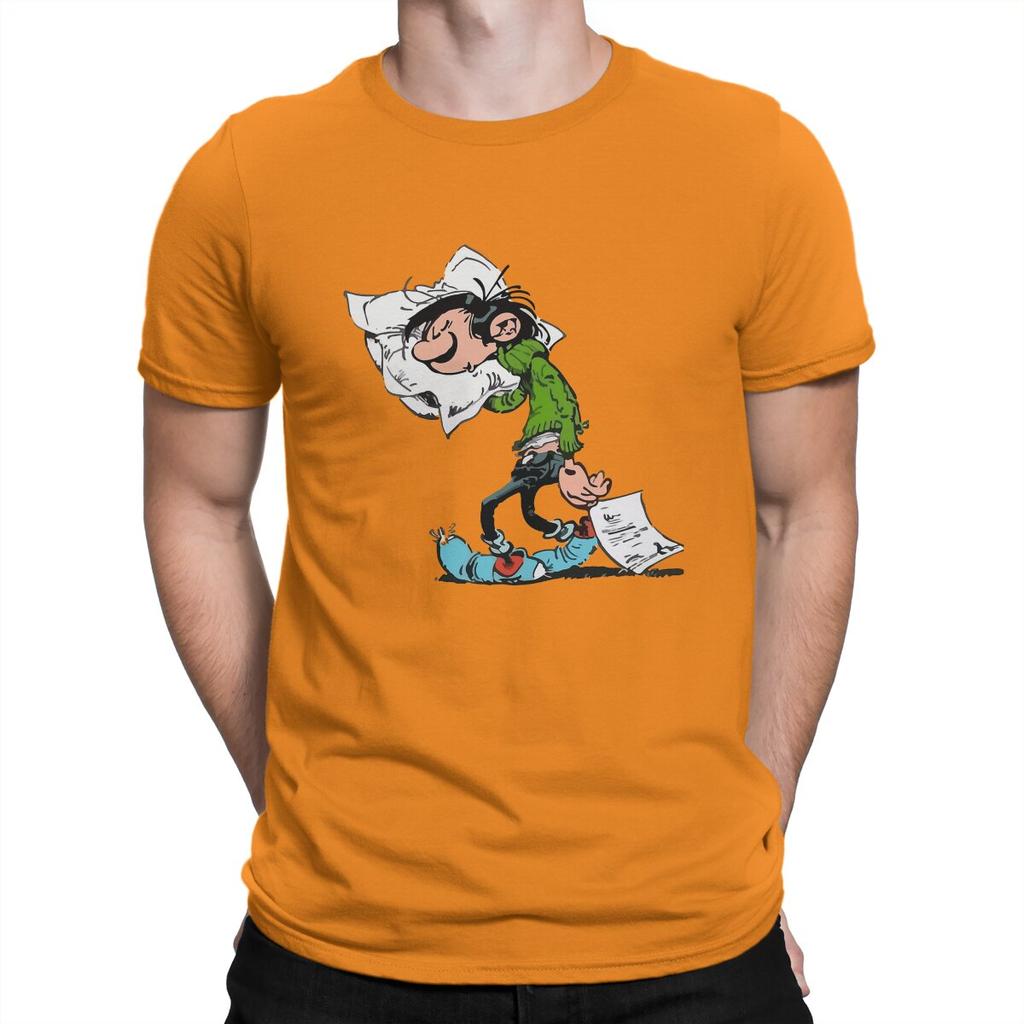 Gaston Lagaffe Comics Creative Tshirt For Unisex Big Ben With Pillow Round Collar Pure Cotton T Shirt Hip Hop Gift Clothes Tops