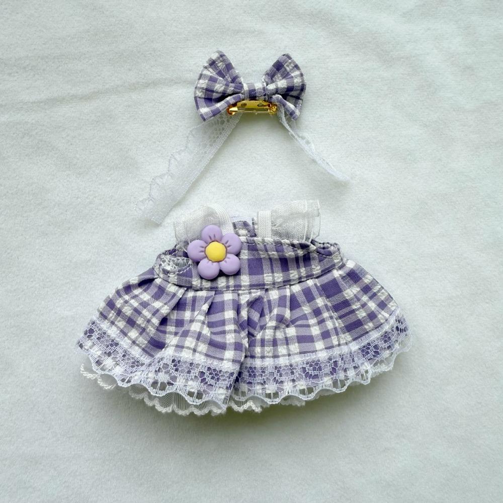 

White Plaid Sitting Labubu Time Cloth Handmade Dimoo Plush Dolls Clothes Children Gift Style 3