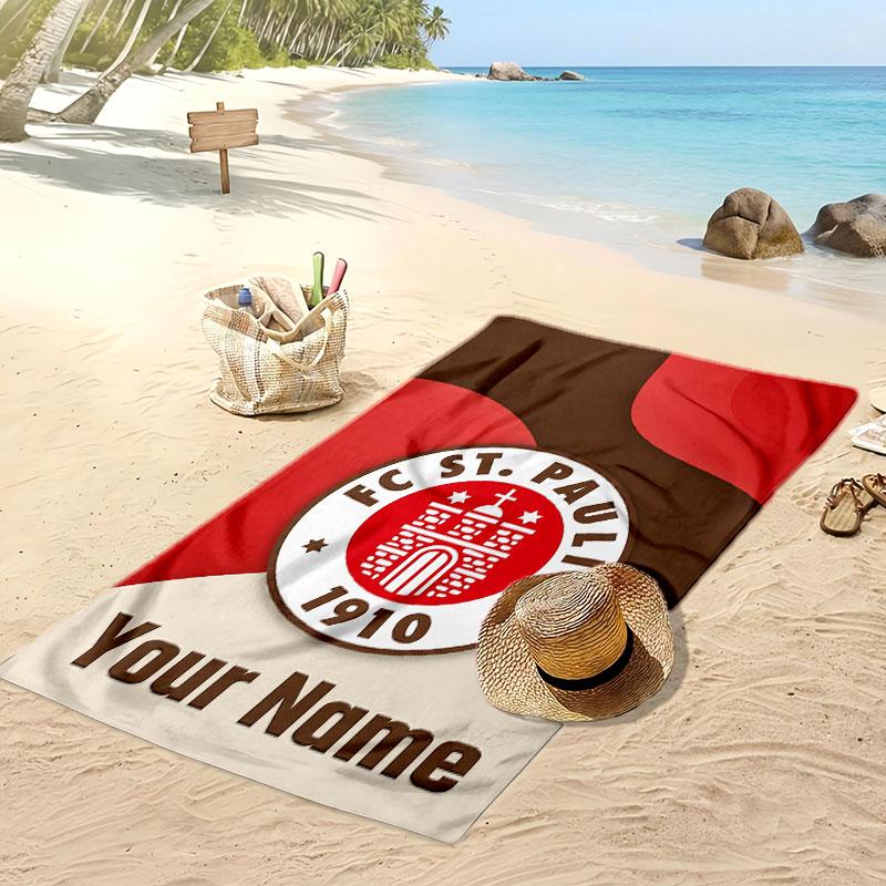 FC St. Asciugamano da Spiaggia Stampato Personalizzato Pauli Logo Calcio Supporto Nome Personalizzato Testo Asciugamano Assorbente Per Sport Viaggio Regalo Speciale