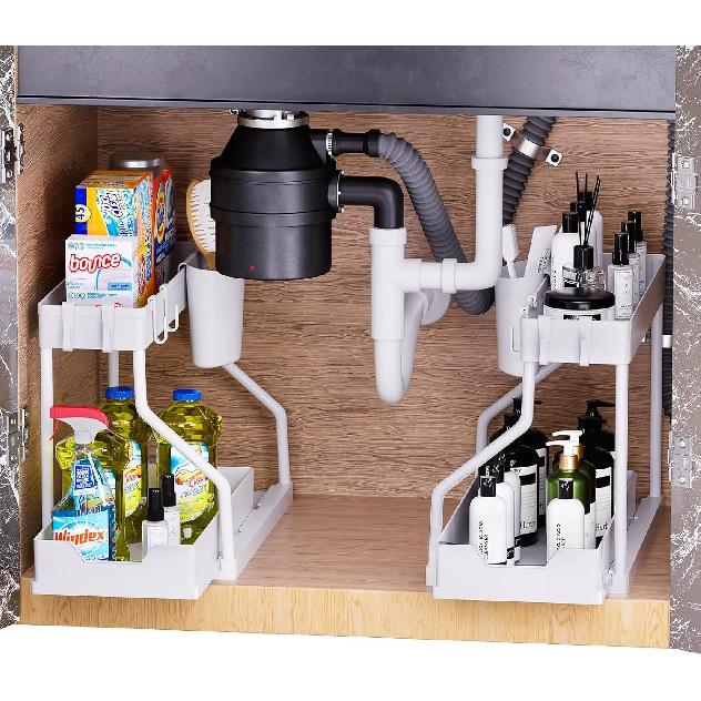 

Under-sink storage rack, kitchen cabinet storage, dual-slide storage drawer, multi-purpose bathroom storage basket 2-tier