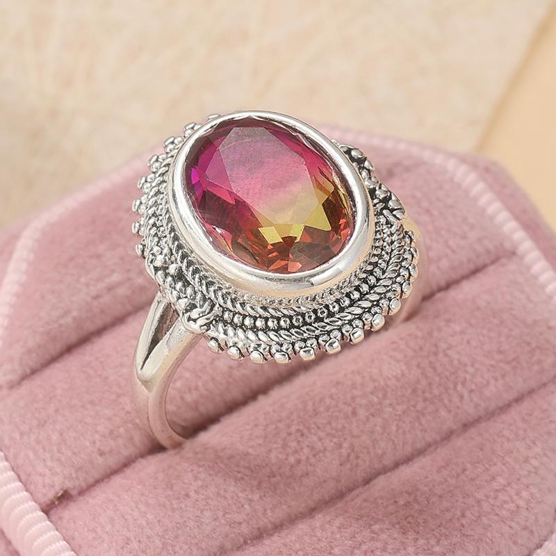 Vintage CopperColor Inlaid Red CZ Women's Ring Geometry Carving Daily Wear Party Jewelry