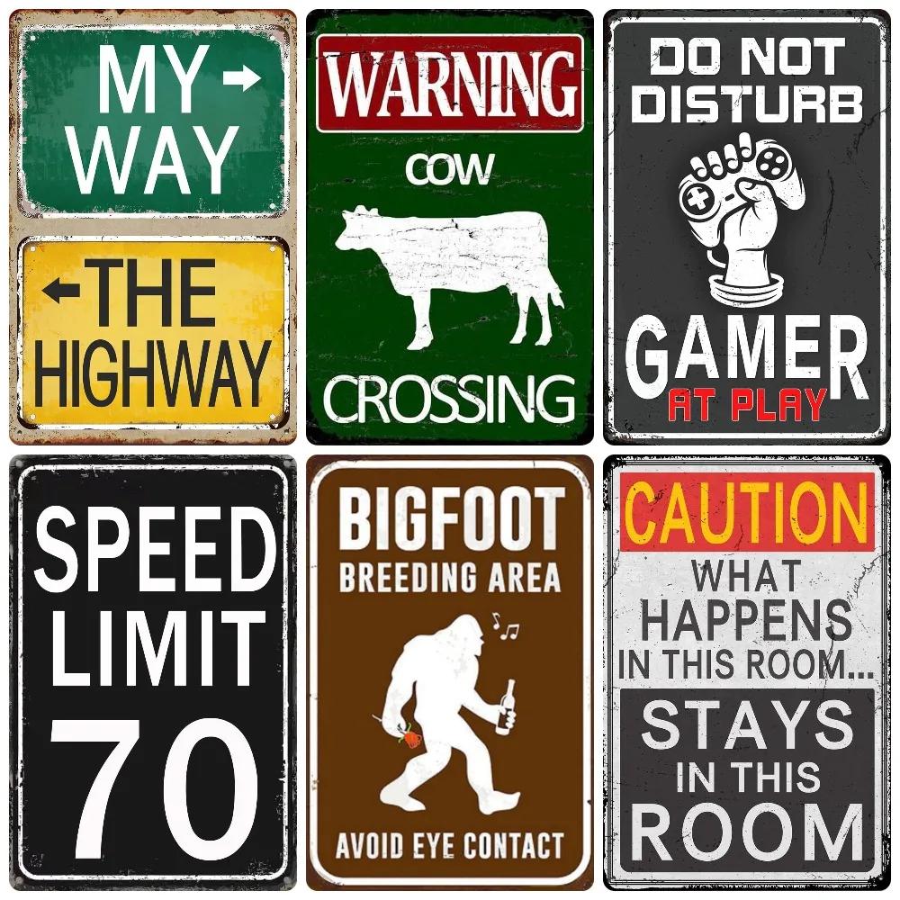 Vintage No Parking Metal Sign, Caution Metal Poster, Warning Slow Down Road Sign, Private Road, Home Decor, WY263