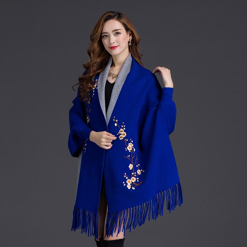 Autumn And Winter New Double-Sided Scarf Thick Warm Fashion Outdoor High Quality Comfortable Plum Embroidery Temperamental Shawl