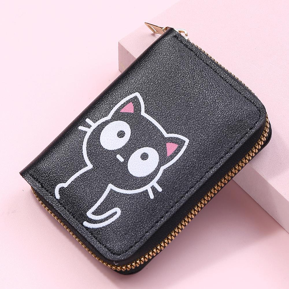 Cartoon Cat Pattern Card Bag for Women Multi-card Bit Credit Card Holder Case Small Leather Wallet Little Girl Zip Coin Purse