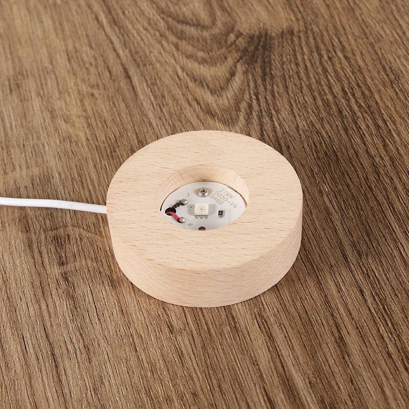 Xiaomi 5/6/8/10CM LED Desktop Decorative Wooden Round Lamp Holder DIY Birthday Gift Night Light Crystal Lamp Luminous Base USB Power