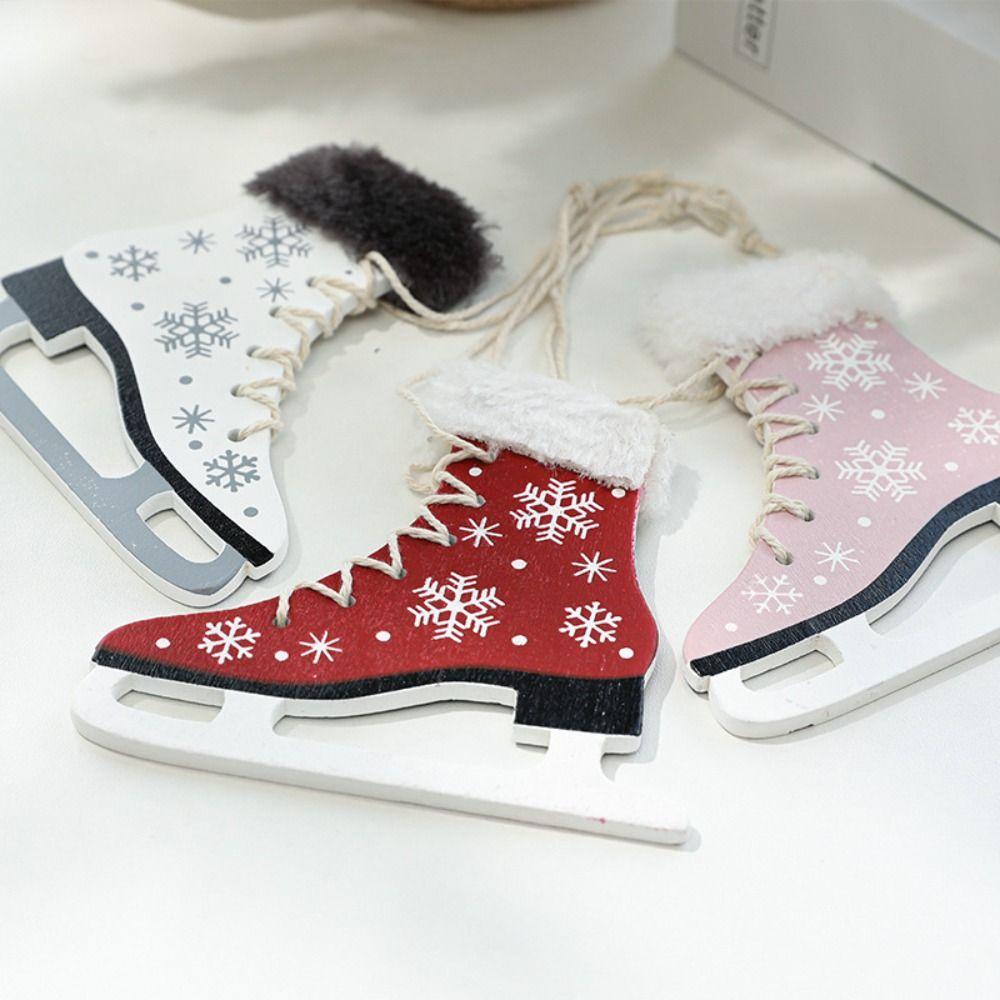 2PCS Party Supplies Wood Skating Shoes Pendant Boots Christmas Tree Decorations Home Decoration