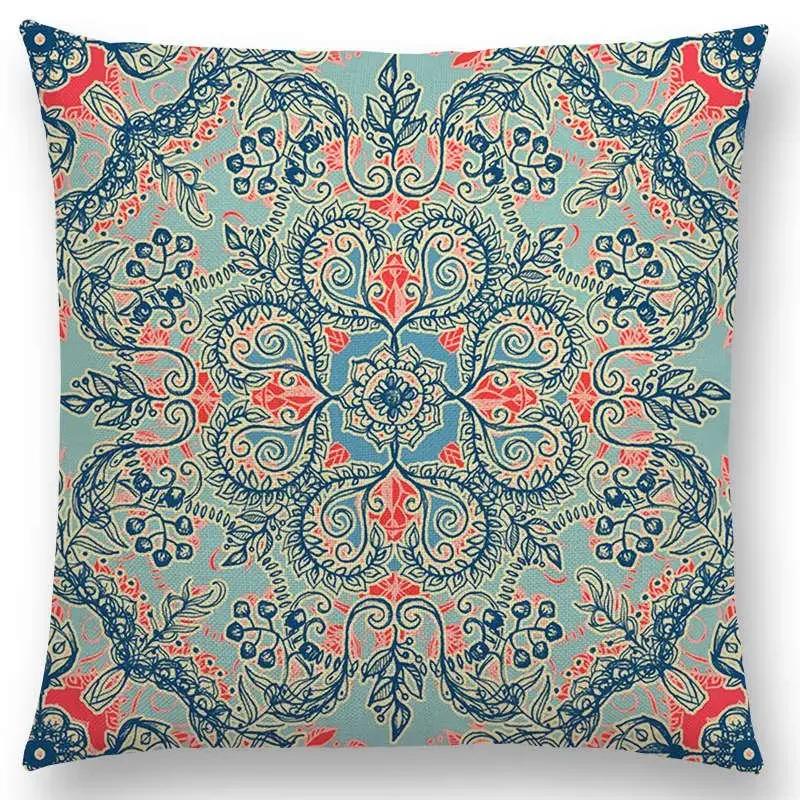 New Fantastic Snowflake Flowers Gorgeous Floral Doodle Colourful Decorative Pattern Mandalas Cushion Cover Sofa Pillow Case