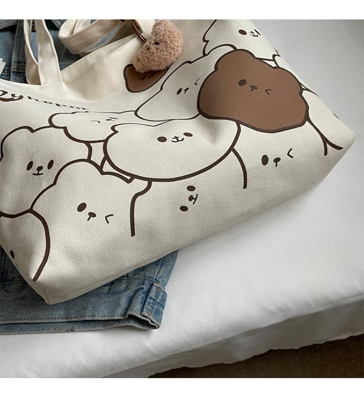 Women's Large Casual Canvas Tote - Summer Cartoon Bear Design for College & Commute