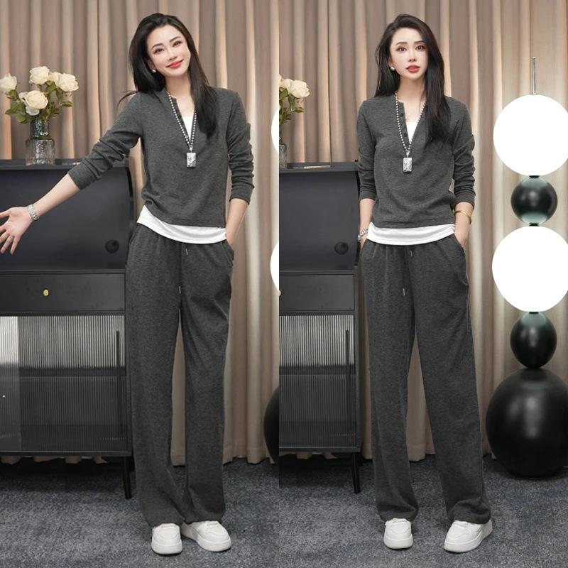 Autumn 2025 Stylish Slimming No-Hat Sticky Rice Two-Piece Casual Draping Outfit