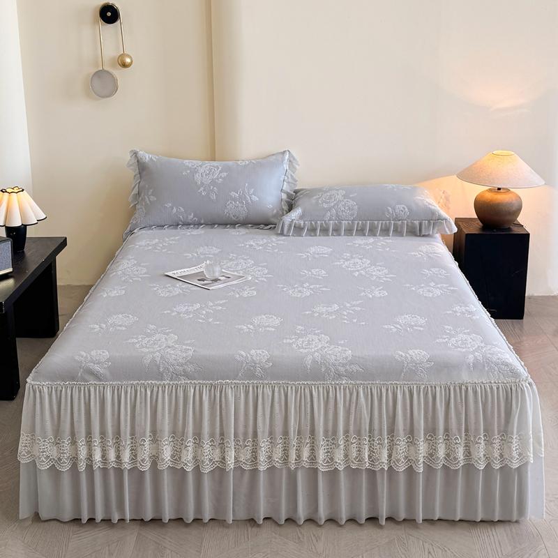 Sleeping grid cooling bean PE polymer cool feeling lace bed skirt cooling mat three piece set