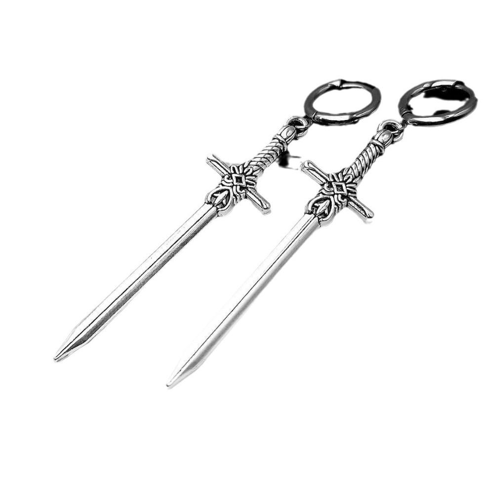 Personality Design Punk Goth Style Sword Drop Dangle Earrings for Men New Trend Hip Hop Rock Party Zircon Y2K Accessories