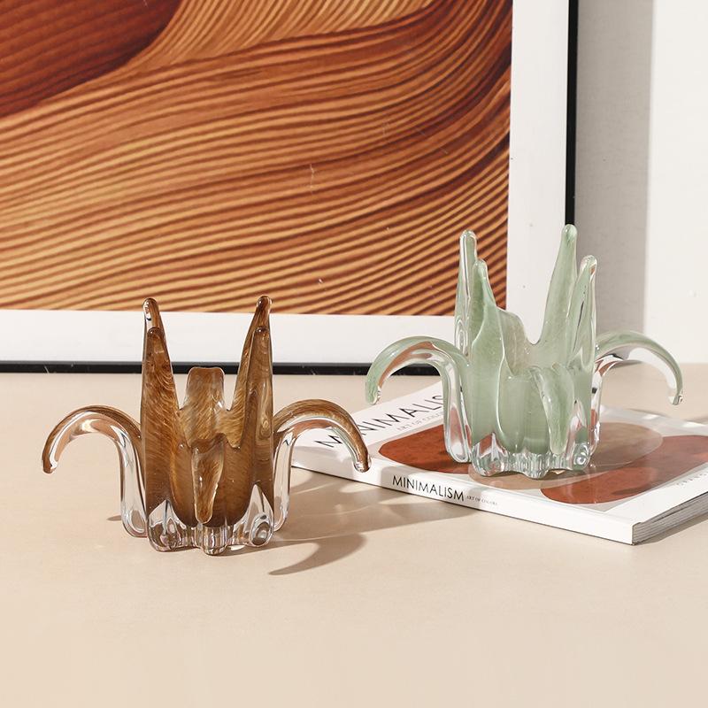 Creative Glass Candlestick Petal Candle Holder Lily Desktop Storage Container Glass Handicrafts Home Decoration Accessories