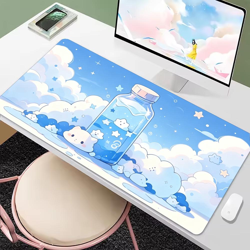 Cute Kawaii Cloud Bottle Large Extended Mouse Pad Non Slip Rubber Desk Mat For Gaming Laptop Keyboard Office Desktop Decor