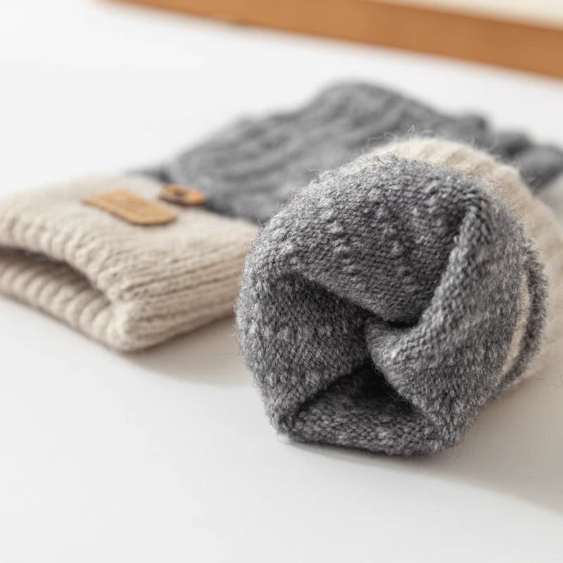 Ladies half finger Korean version of velvet thickened cold-proof imitation cashmere outdoor knitted wool
