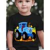 Boys' Short-Sleeve Spring/Summer/Autumn Cartoon Blue Tractor and Farm Chick Cute Print Children's Crew Neck Top