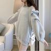 Women's White Off-Shoulder Sweatshirt Loose Fit Long Sleeve Casual Mini Dress with Pockets