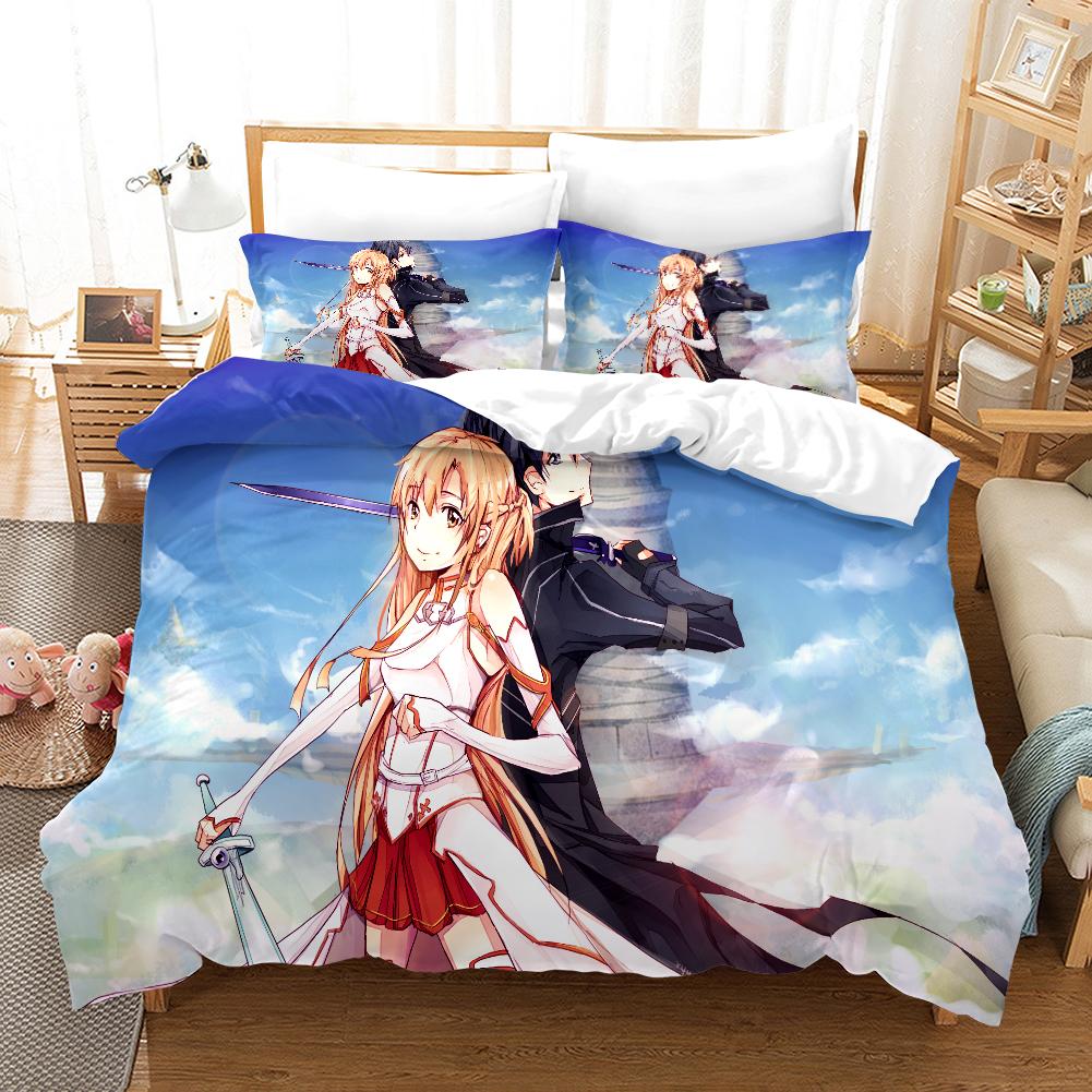 High Quality 3D Digital Printed Sword Art Online Pattern Duvet Cover with Pillow Cover Bedding Set Anime Bed Set Bedroom Deocr