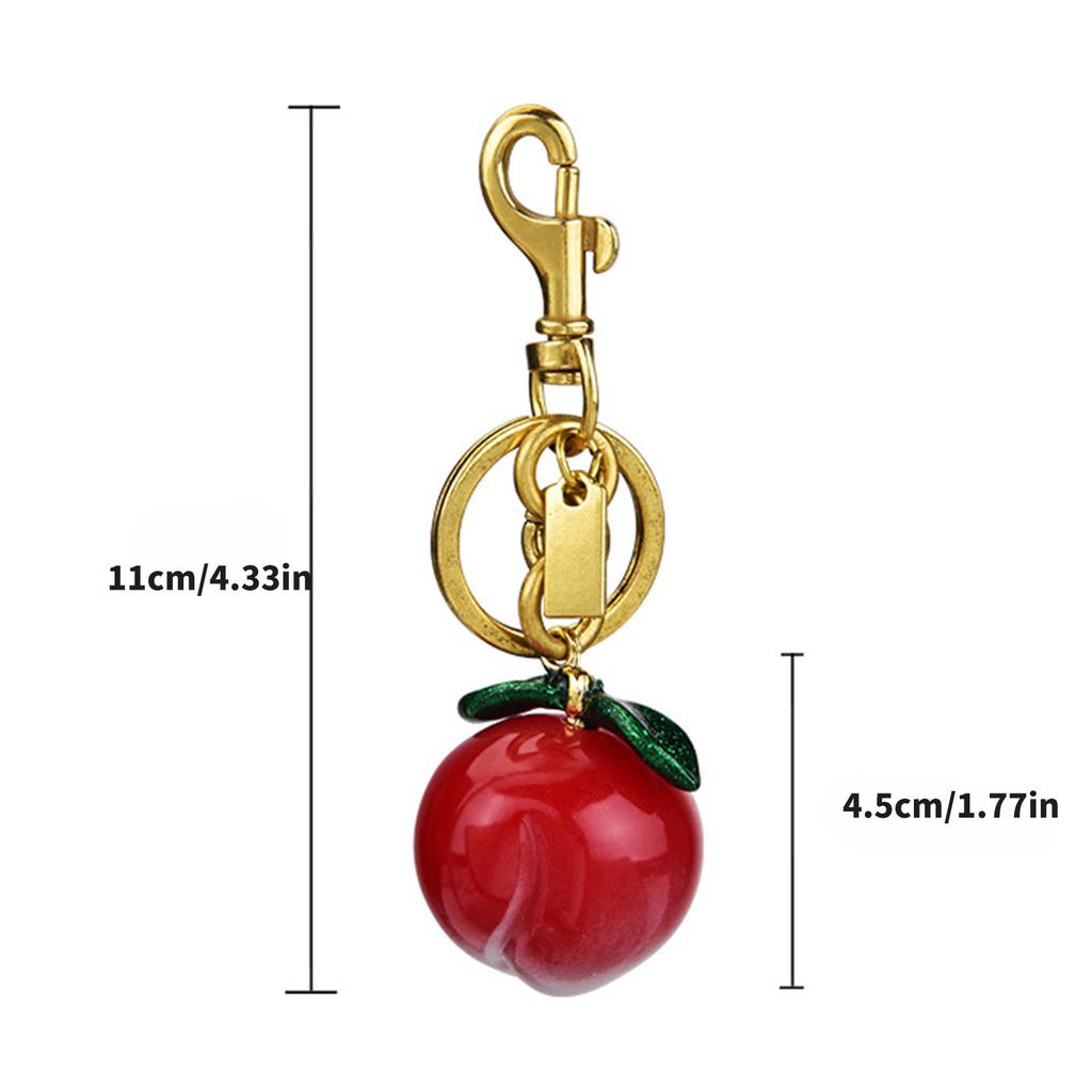 Cute Peach Shaped Keychain Alloy Resin Key Ring Accessory Decorative Bag Hanging Decoration Gift for Women Girls