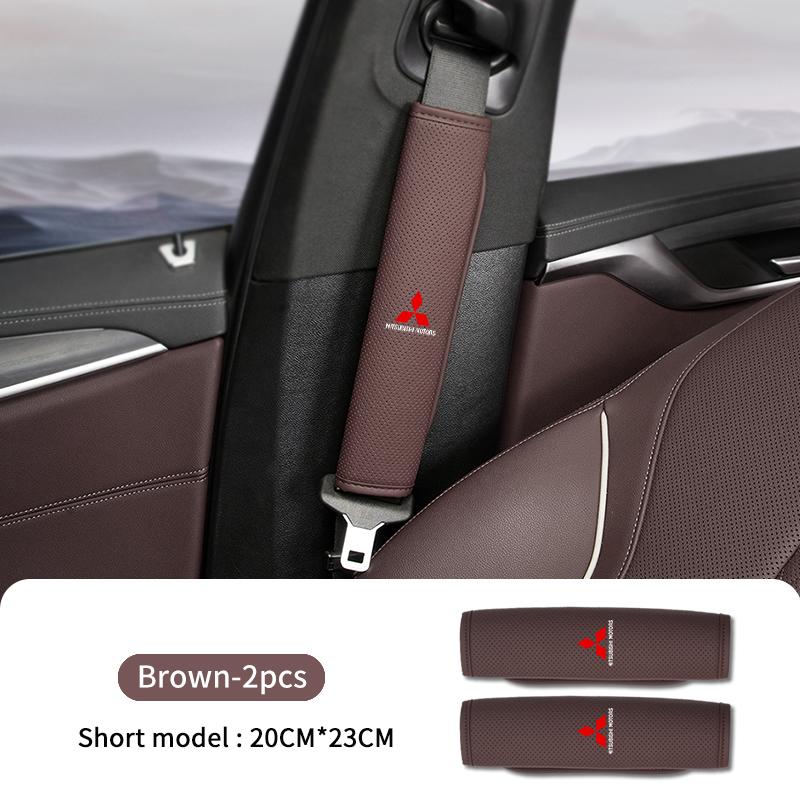 For Mitsubishi 1/2PCS Leather Car Seat Belt Protector Pad Shoulder Strap Cover Accessories Outlander Lancer Eclipse Mirage
