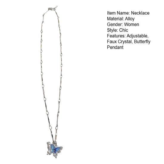 Yousheng Women Necklace Faux Crystal Single/Double Layer Butterfly Pendant Adjustable with Extended Length Prom Party Neck Jewelry Wedding Choker