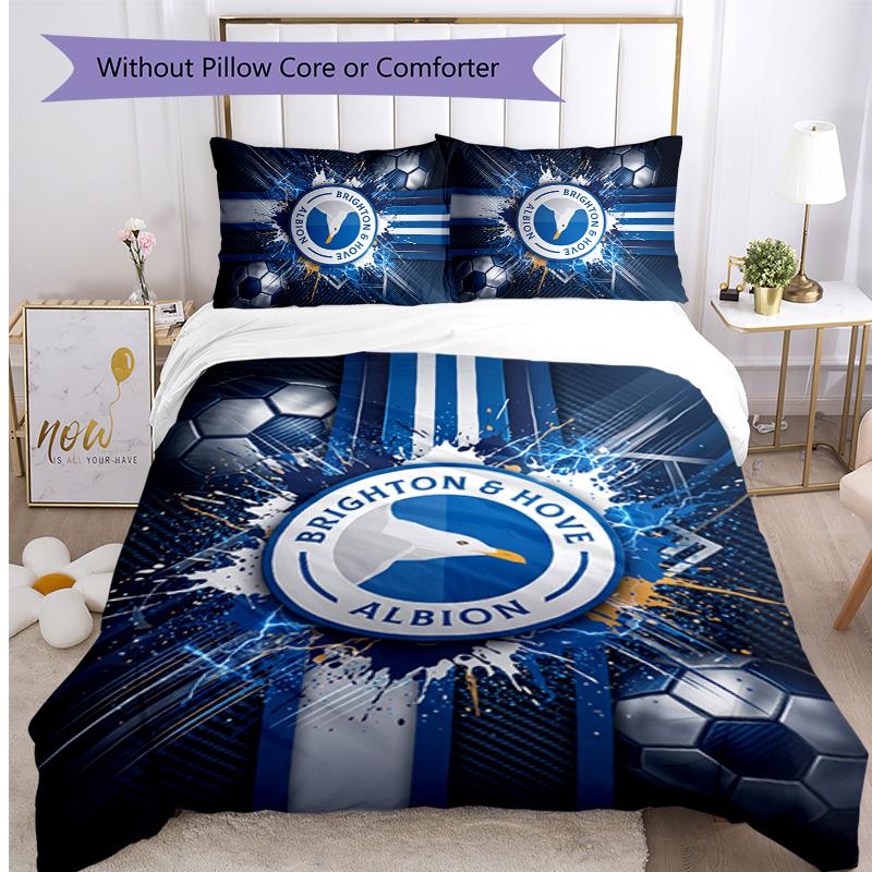 Set Lenzuola Stampato Brighton & Hove Albion Football 3 Pezzi, Set Copripiumino Confortevole e Delicato sulla Pelle per Camera da Letto
