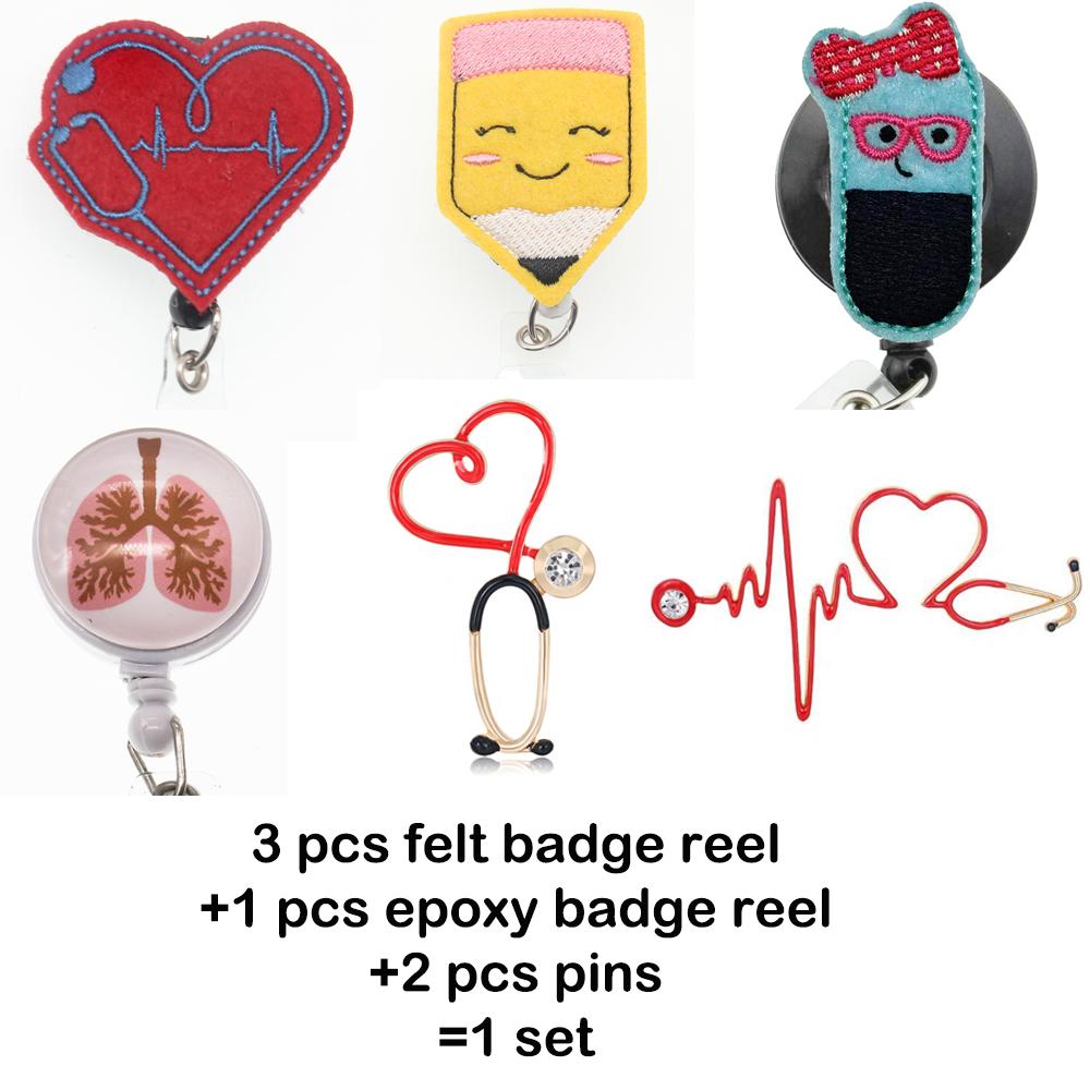 Custom Medical Nurse Accessories Rhinestone Felt Retractable Badge Reel With Alligator Clip Brooch Pins