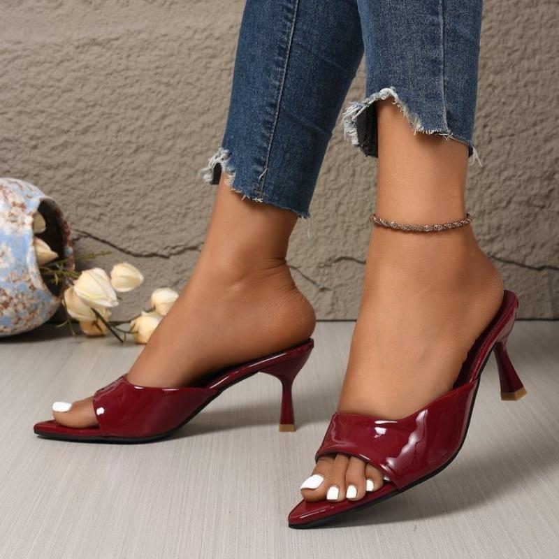 Fashion Summer New Pointed Toe Thin Kitten Heel Slippers Open Toe Flip-flops Low Heel Wear Non-slip Thin Heel Women's Shoes